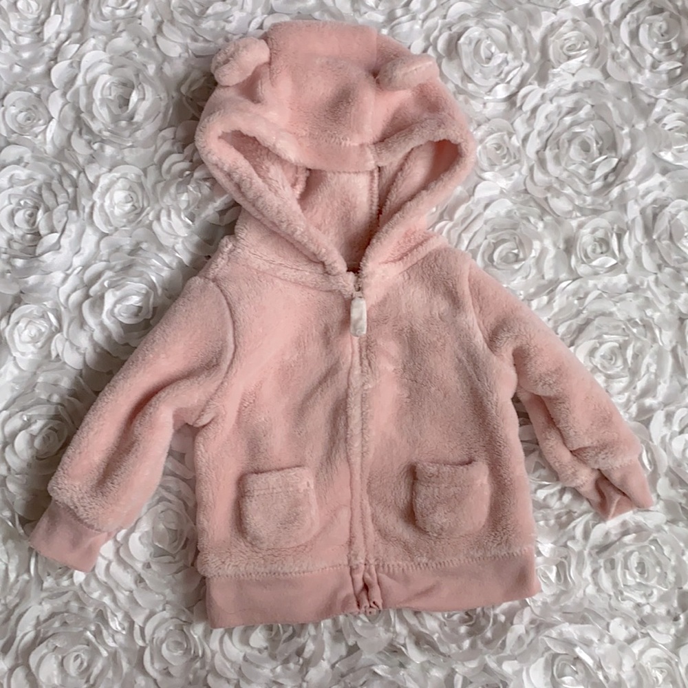 . pink fuzzy hoodie with bear ears size 3 months